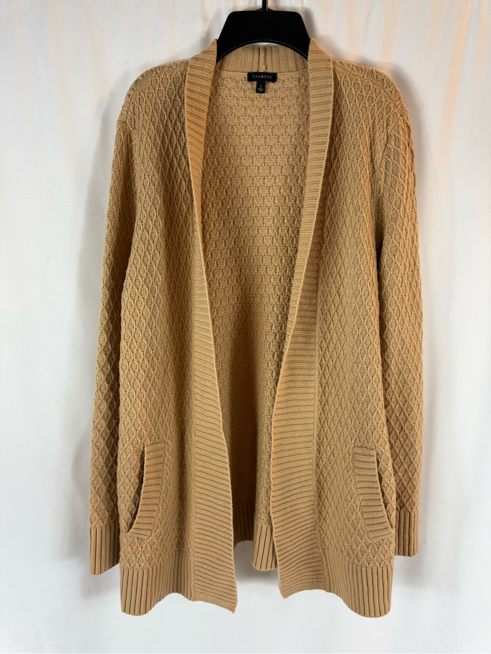 Talbots Camel/Tan Open-Front Textured Knit Cardigan size:L
